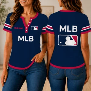 Limited Edition – Customized MLB Major League Baseball Women’s Short Sleeve Henley T-Shirt
