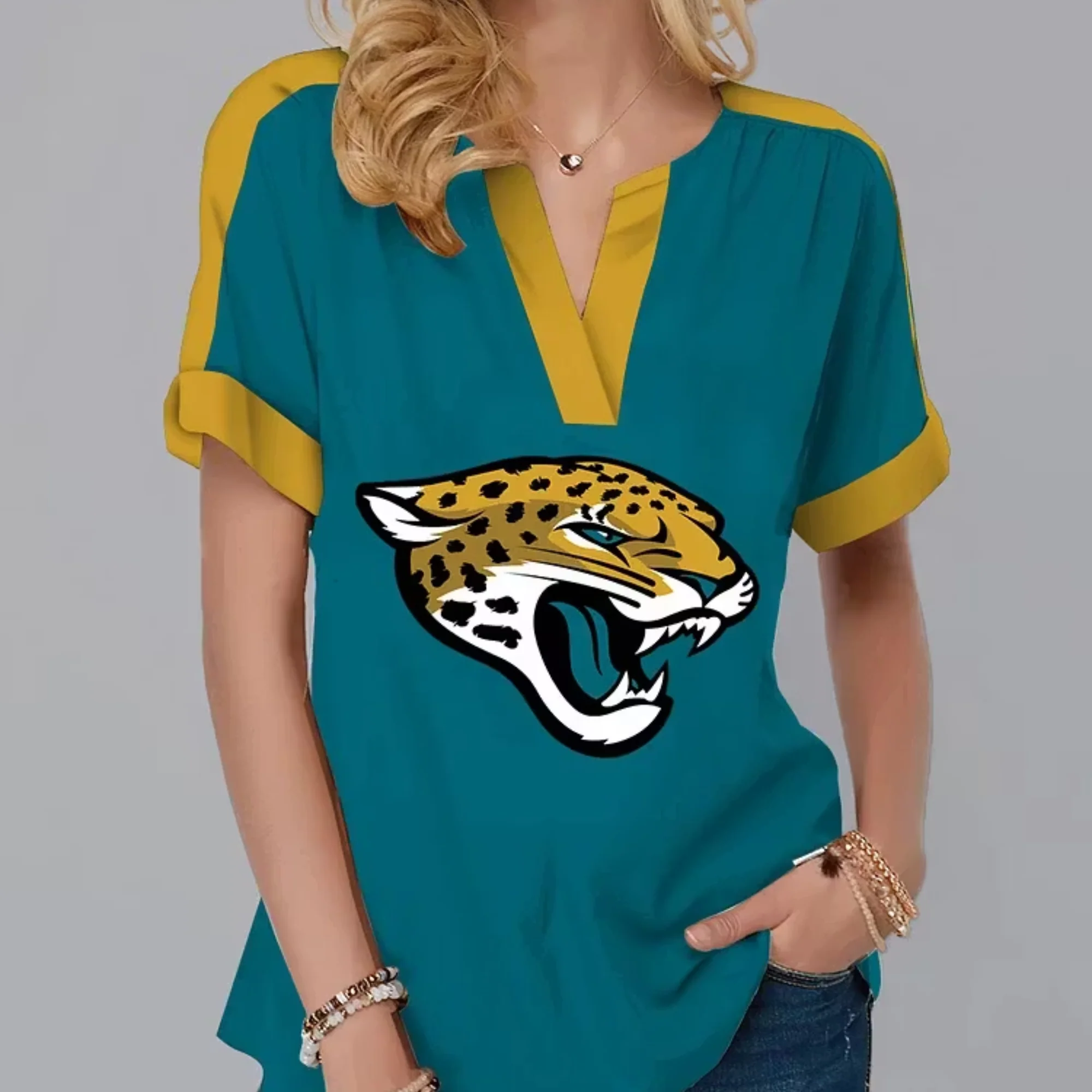 Limited Edition – Customized NFL Jacksonville Jaguars V-Neck Female Shirt
