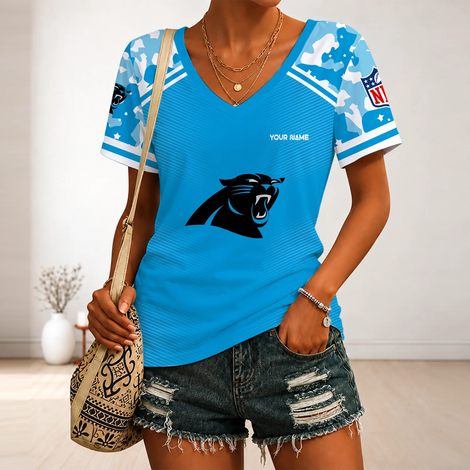 Limited Edition – Customized NFL Carolina Panthers V-Neck Female Shirt