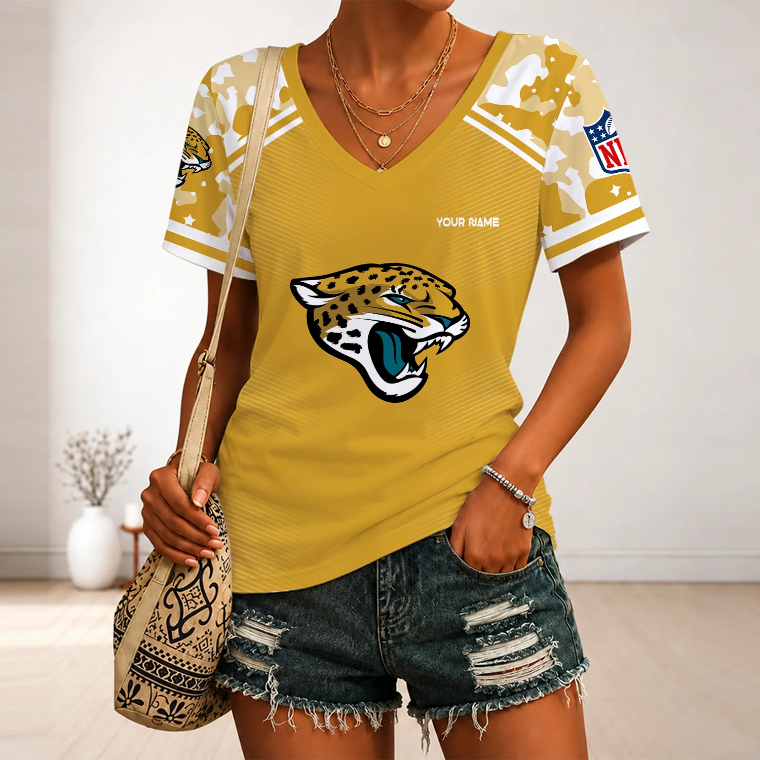 Limited Edition – Customized NFL Jacksonville Jaguars V-Neck Female Shirt