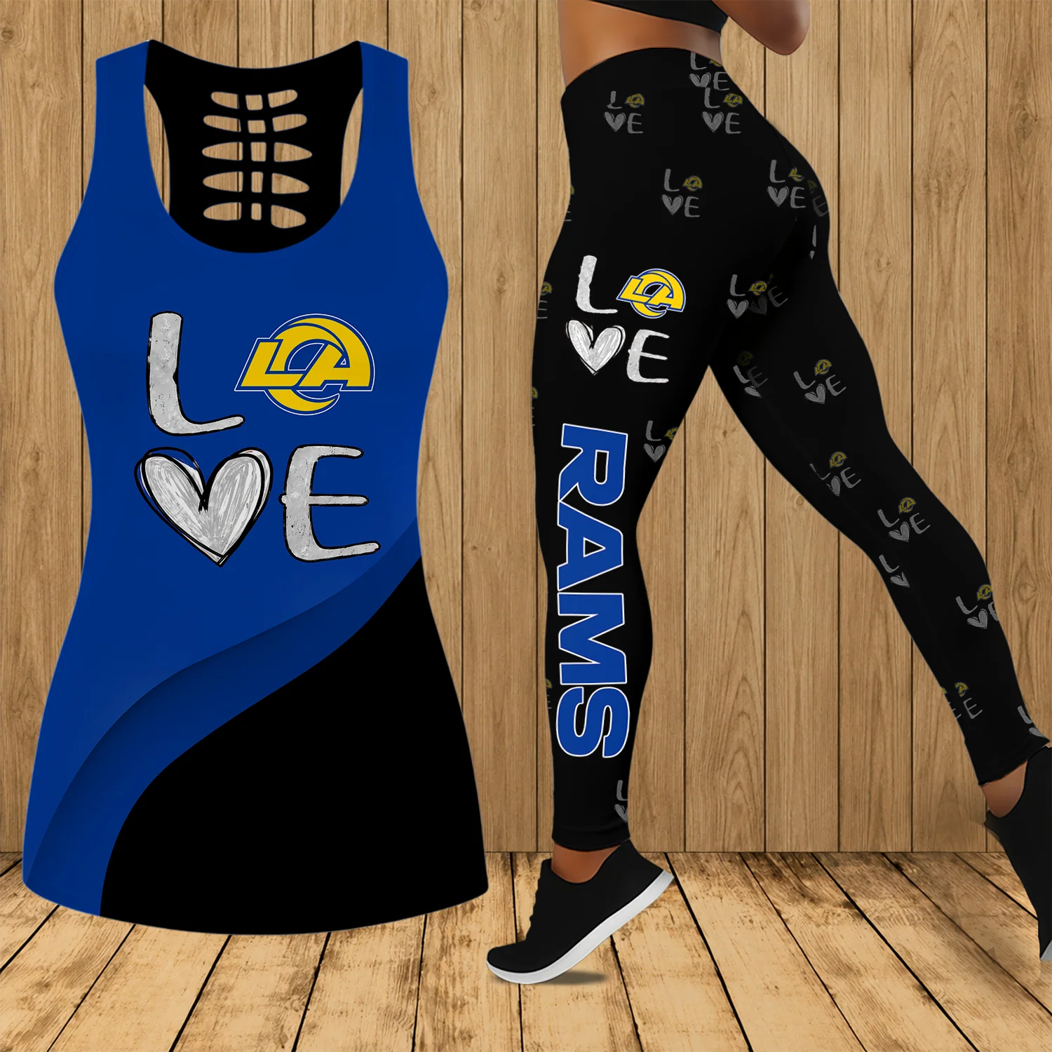 Limited Edition – Customized NFL Los Angeles Rams Hollow Tank Top & Leggings Set