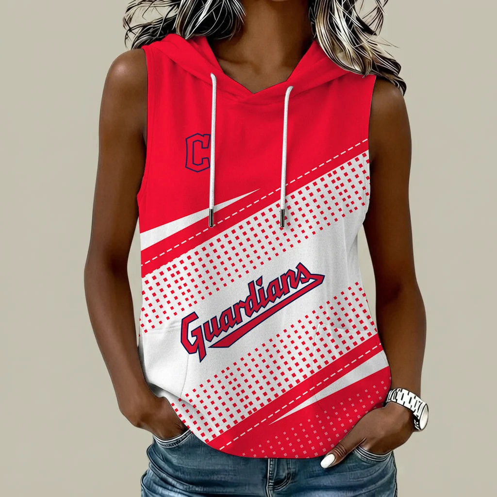Limited Edition – Customized MLB Cleveland Guardians Women’s Sleeveless Hooded Pocket Tank Top