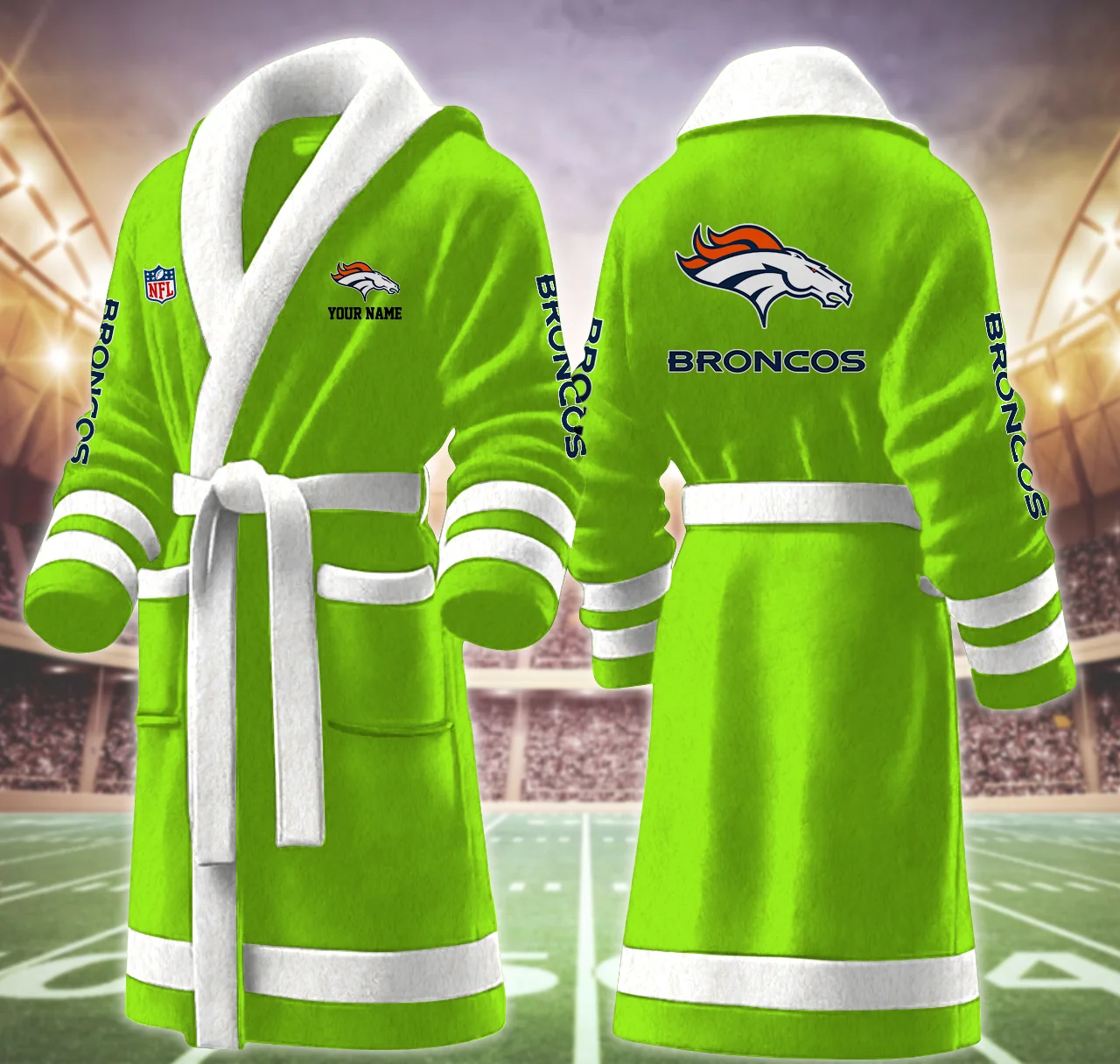 Limited Edition – Customized NFL Denver Broncos Multicolor Fleece Bathrobe - Image 3