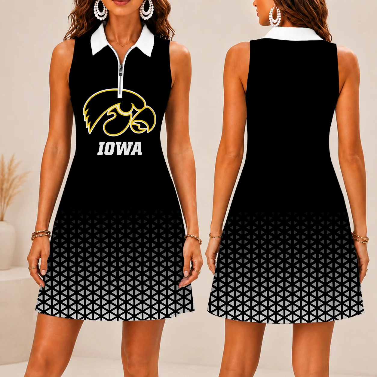 Limited Edition – Customized NCAA Iowa Hawkeyes Women’s Zip Sleeveless Polo Dress
