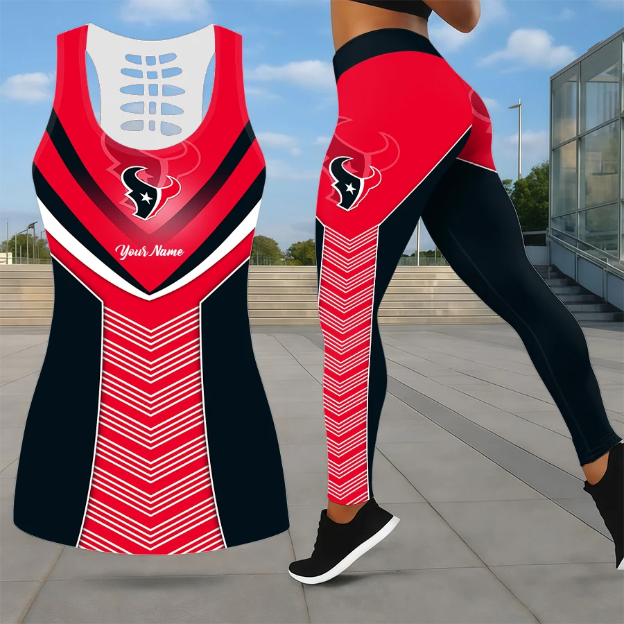 Limited Edition – Customized NFL Houston Texans Leggings & Hollow Tank Top Set