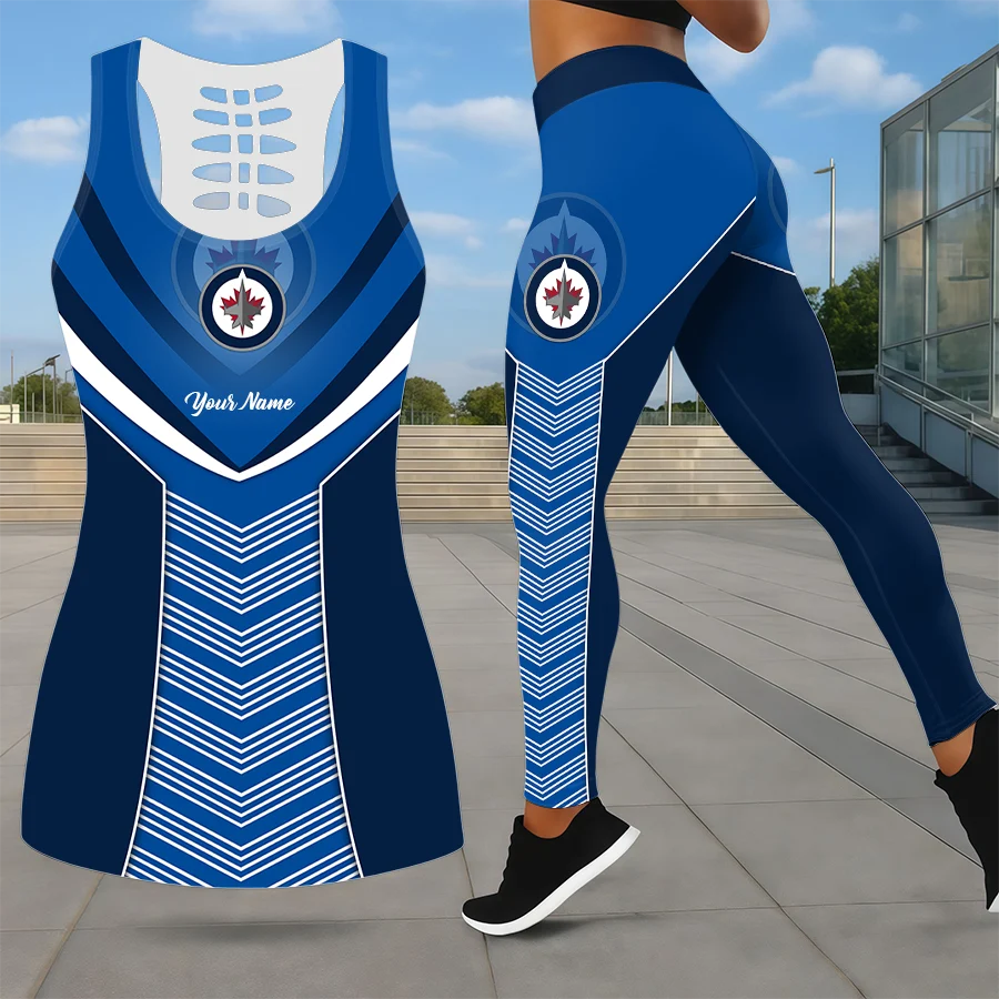 Limited Edition – Customized NHL Winnipeg Jets Leggings & Hollow Tank Top Set