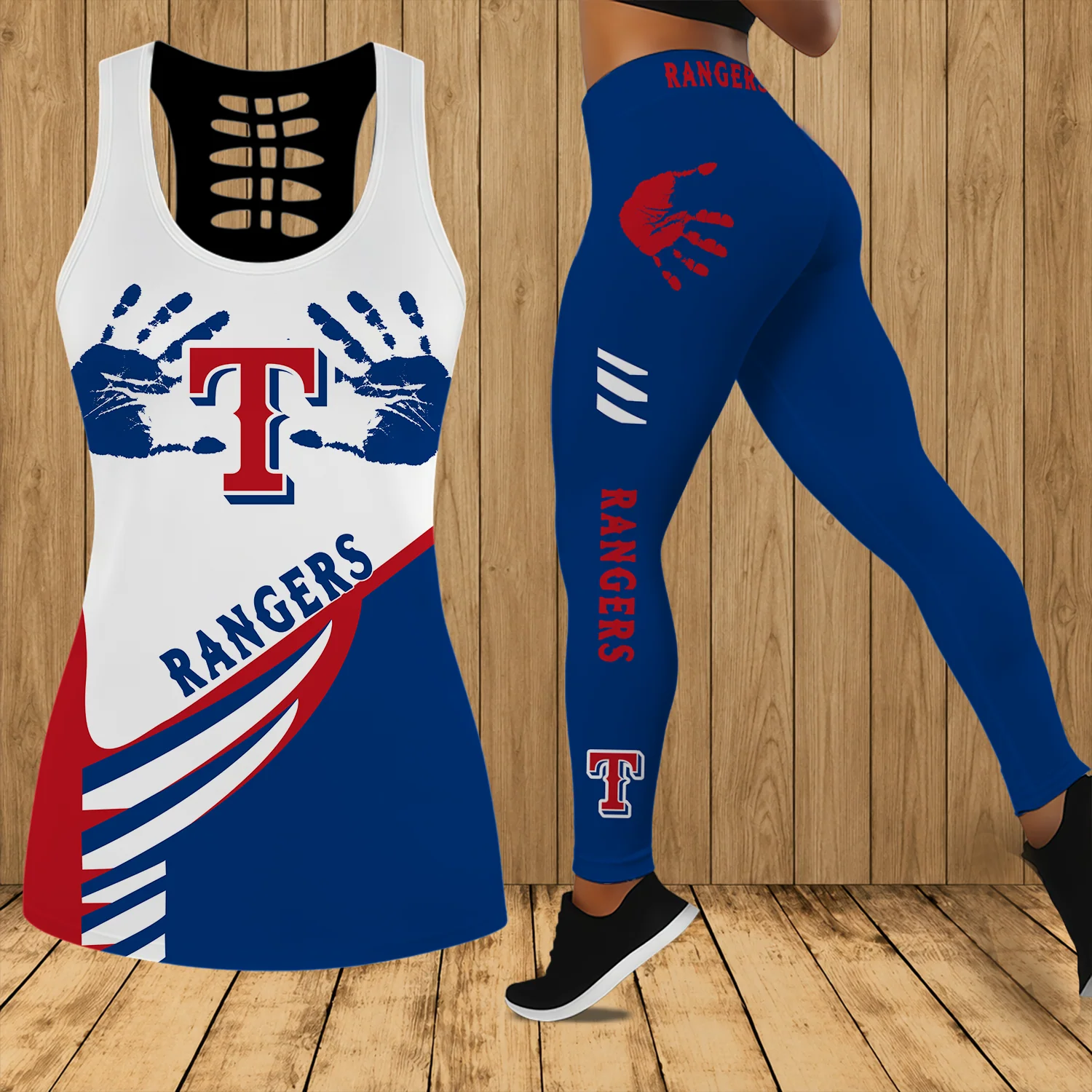 Limited Edition – Customized MLB Texas Rangers Hollow Tank Top & Leggings Set