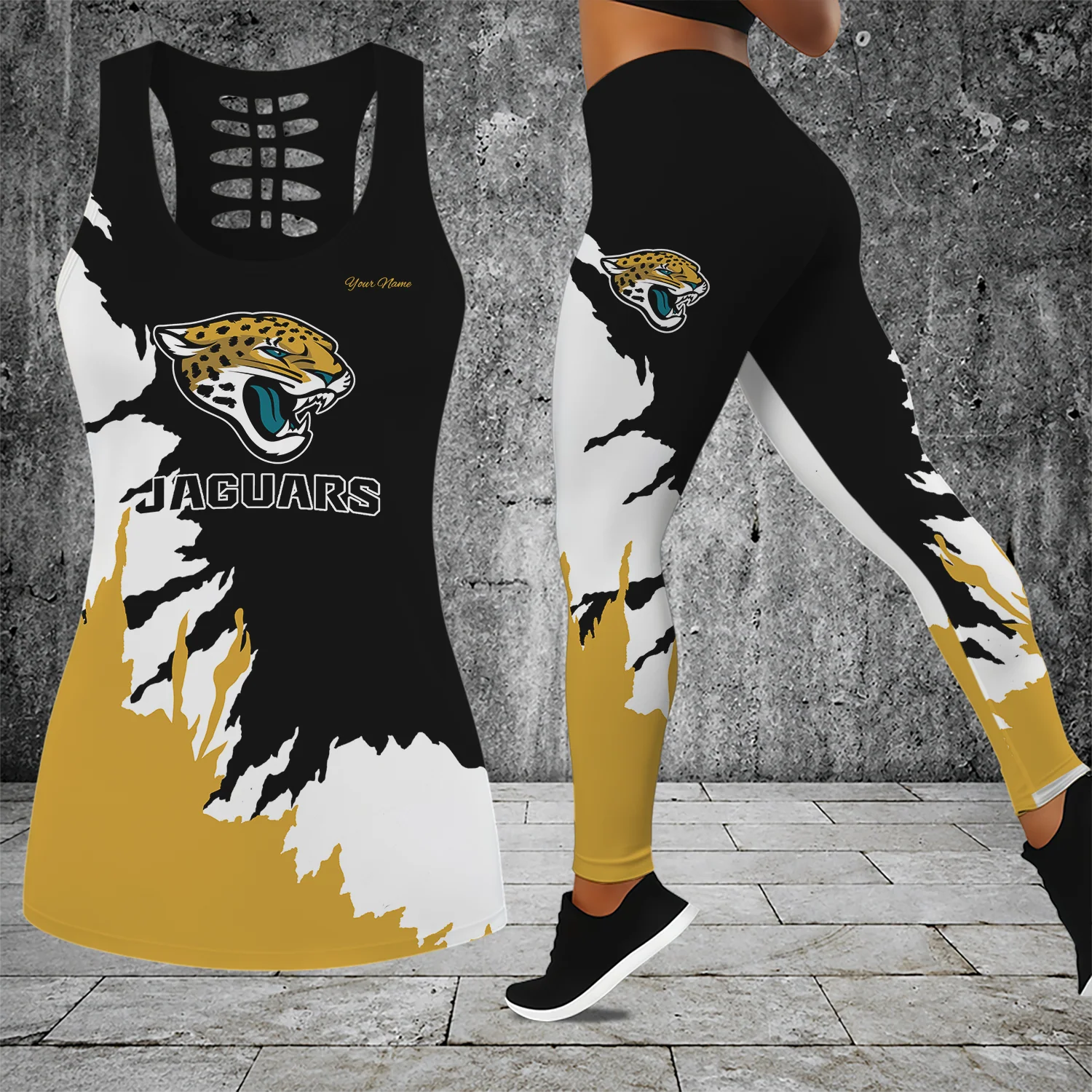 Limited Edition – Customized NFL Jacksonville Jaguars Hollow Tank Top & Leggings Set