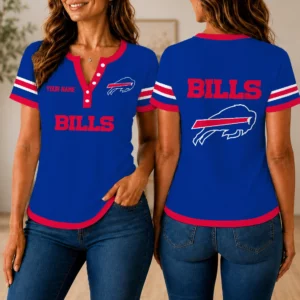 Limited Edition – Customized NFL Buffalo Bills Women’s Short Sleeve Henley T-Shirt
