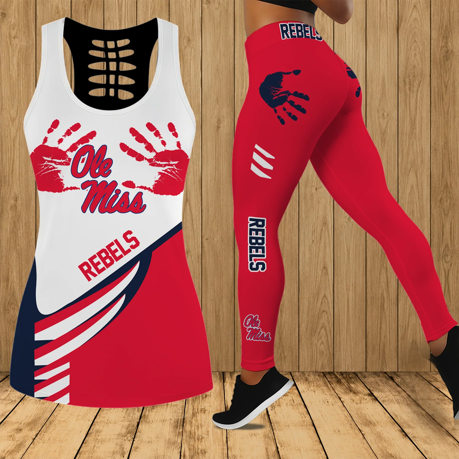 Limited Edition – Customized NCAA Ole Miss Rebels Hollow Tank Top & Leggings Set