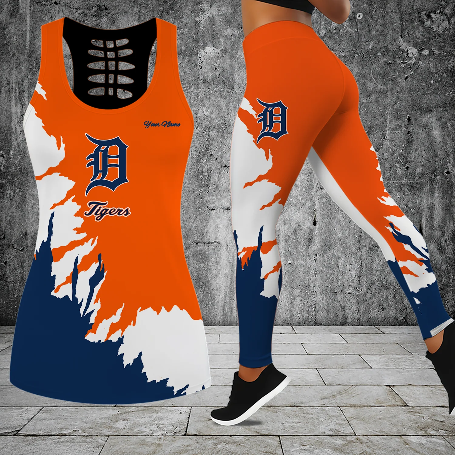 Limited Edition – Customized MLB Detroit Tigers Hollow Tank Top & Leggings Set