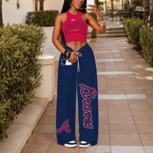 Limited Edition – Customized MLB Atlanta Braves Women’s Crop Top & Long Pants Set