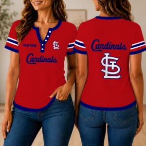 Limited Edition – Customized MLB St. Louis Cardinals Women’s Short Sleeve Henley T-Shirt