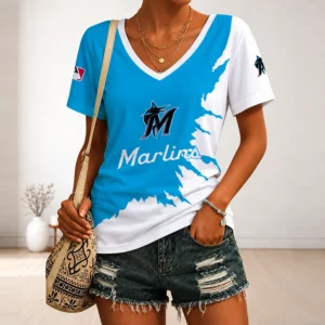 Limited Edition – Customized MLB Miami Marlins V-Neck Female Shirt