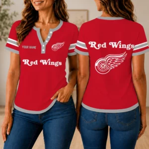 Limited Edition – Customized NHL Detroit Red Wings Women’s Short Sleeve Henley T-Shirt