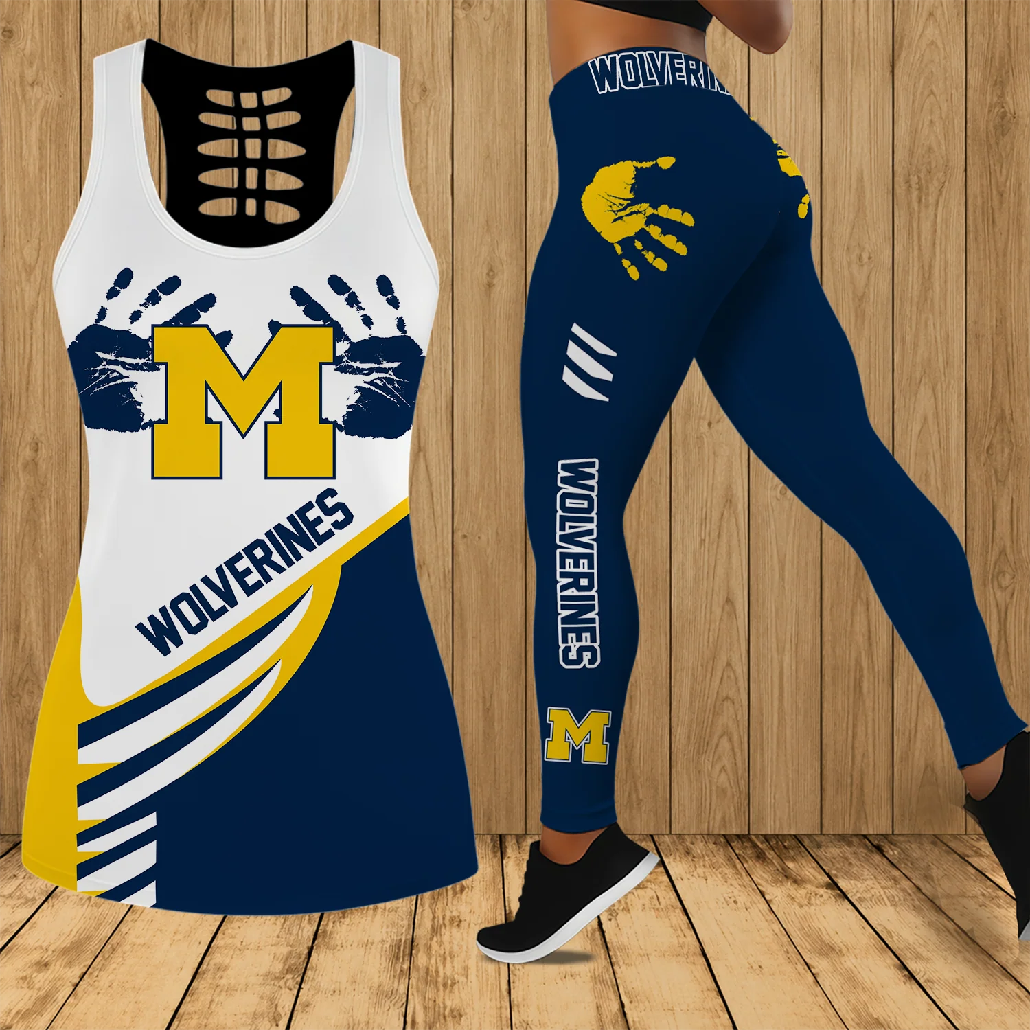 Limited Edition – Customized NCAA Michigan Wolverines Hollow Tank Top & Leggings Set