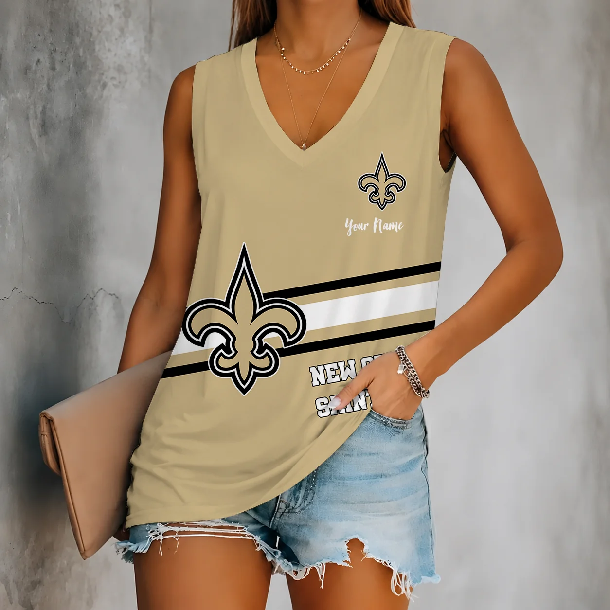 Limited Edition – Customized NFL New Orleans Saints Women’s V-Neck Tank Top