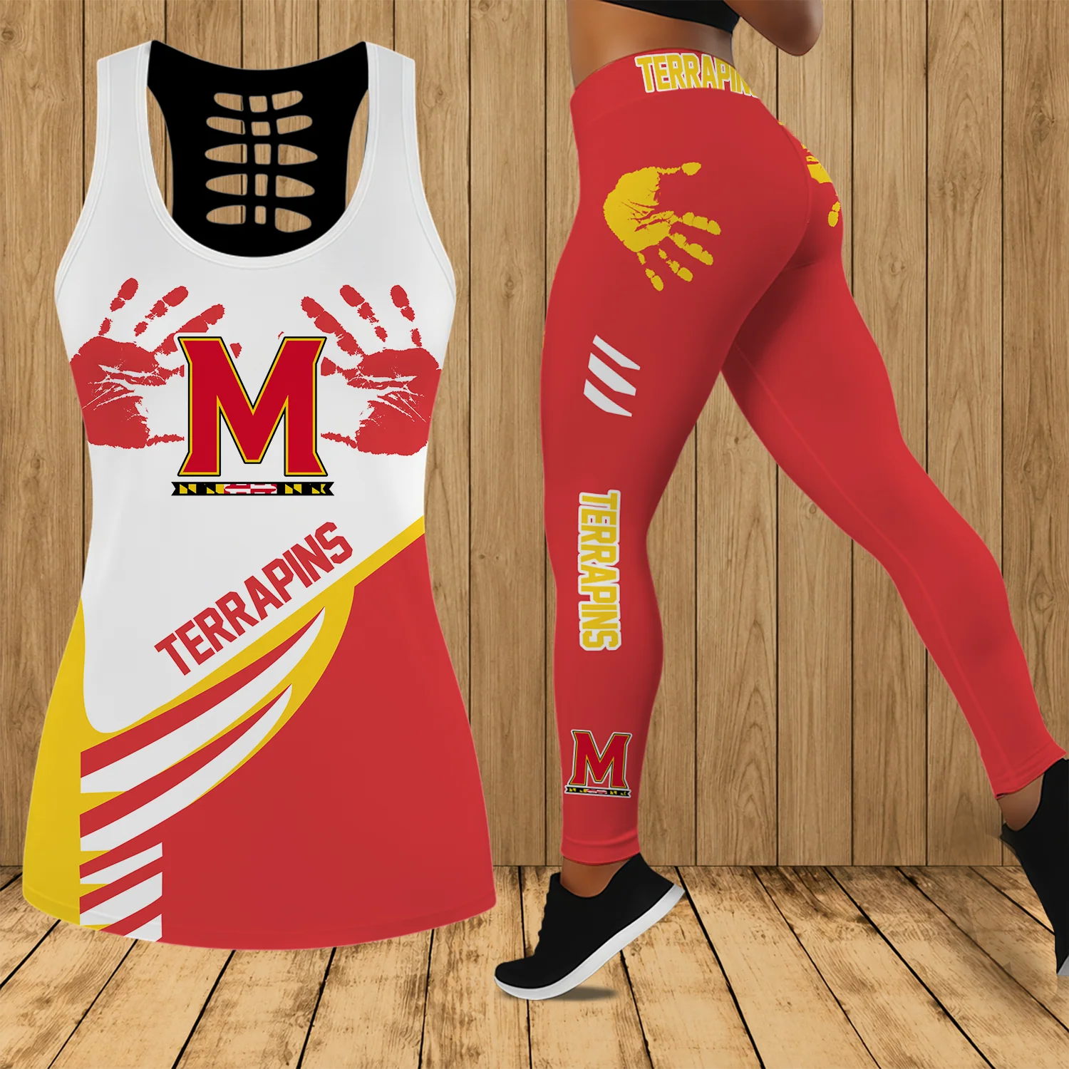 Limited Edition – Customized NCAA Maryland Terrapins Strappy Hollow Tank Top & Leggings Set