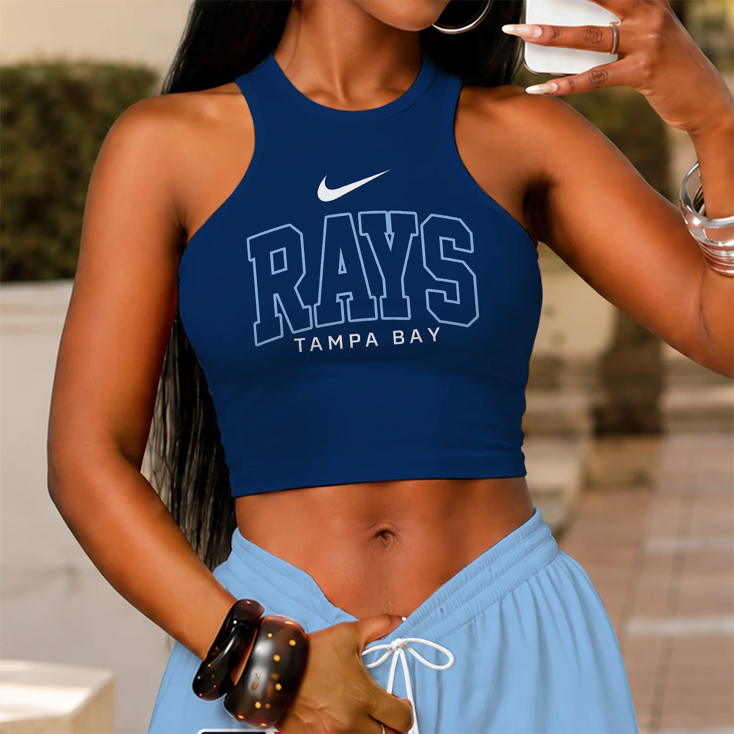 Limited Edition – Customized MLB Tampa Bay Rays Women’s Crop Top & Long Pants Set - Image 2