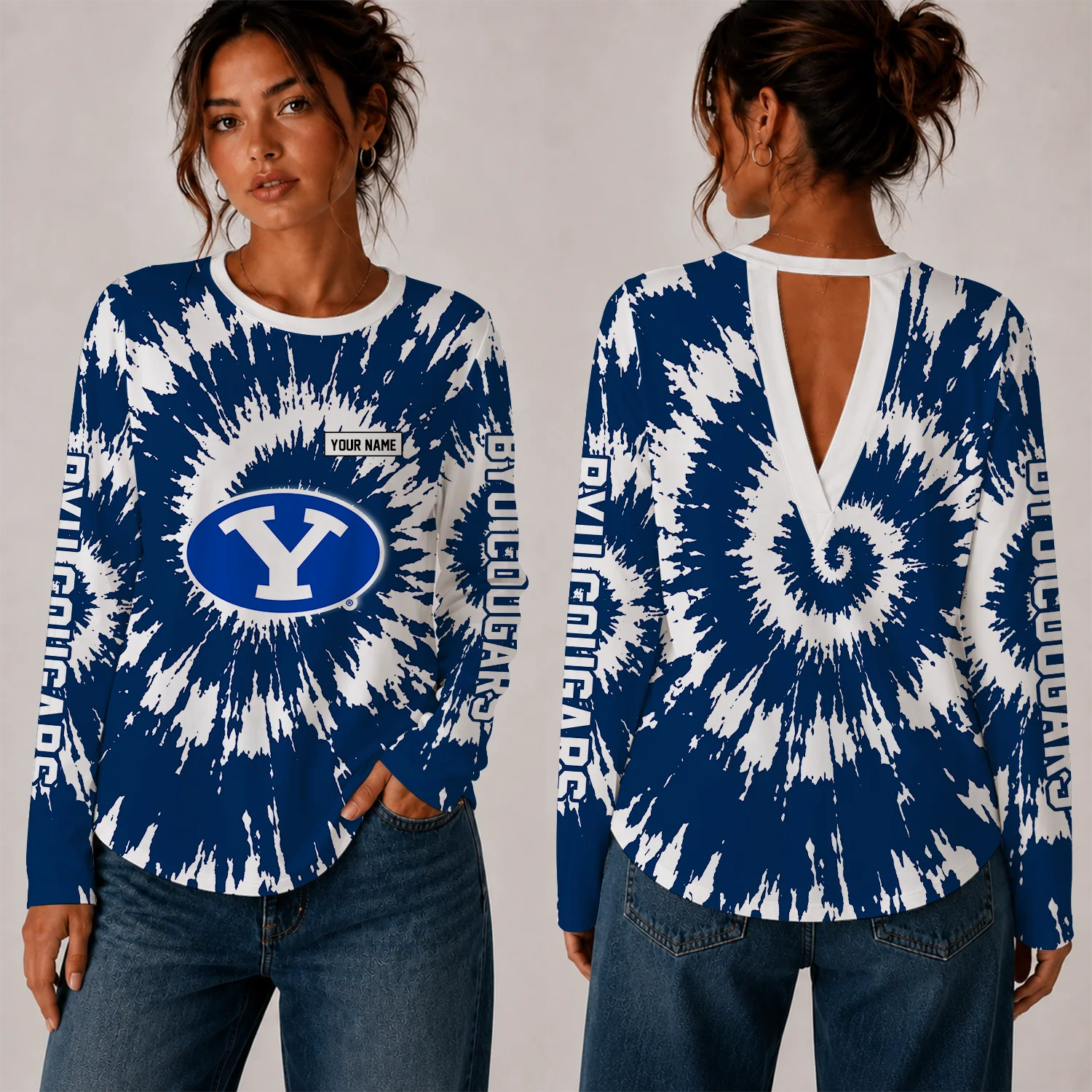 Limited Edition – Customized NCAA Byu Cougars Women’s Back V-Cut Long-Sleeve Shirt