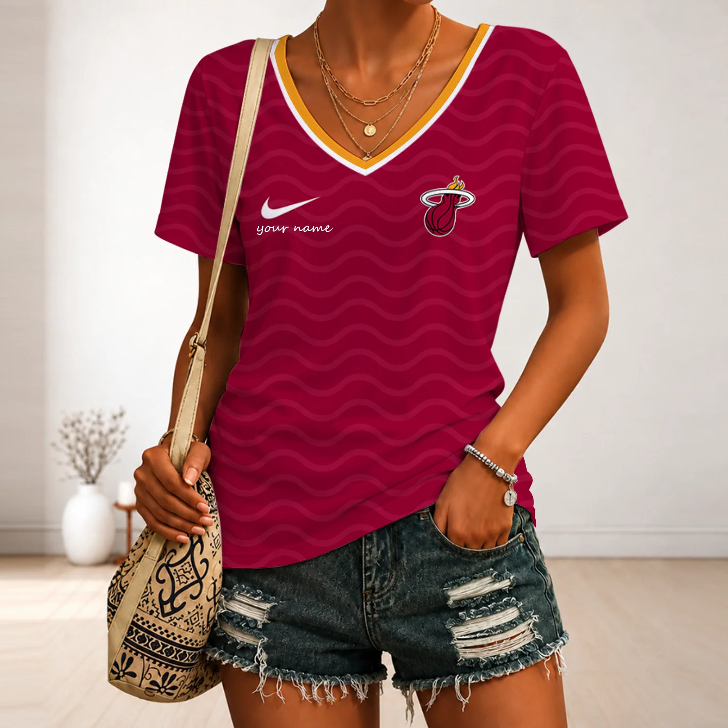 Limited Edition – Customized NBA Miami Heat V-Neck Female Shirt