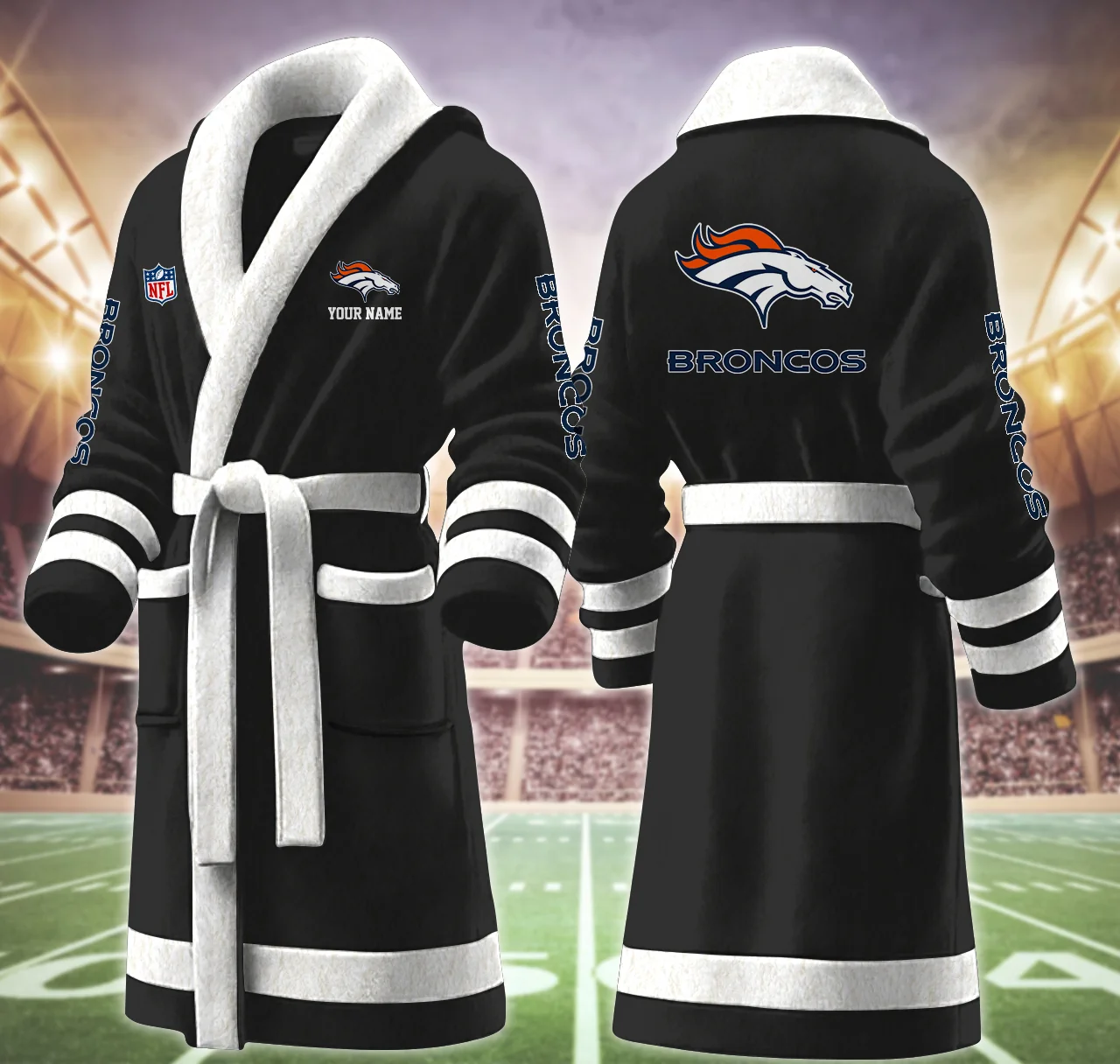 Limited Edition – Customized NFL Denver Broncos Multicolor Fleece Bathrobe - Image 2