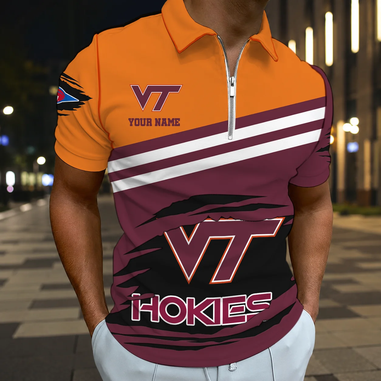 Limited Edition – Customized NCAA Virginia Tech Hokies Zip Polo Shirt