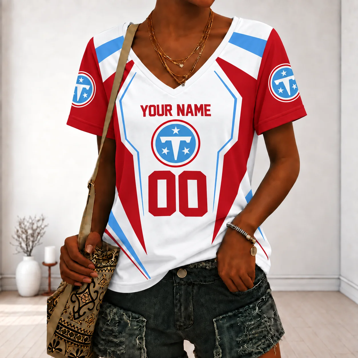 Limited Edition – Customized NFL Tennessee Titans V-Neck Female Shirt