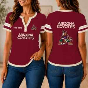 Limited Edition – Customized NHL Arizona Coyotes Women’s Short Sleeve Henley T-Shirt