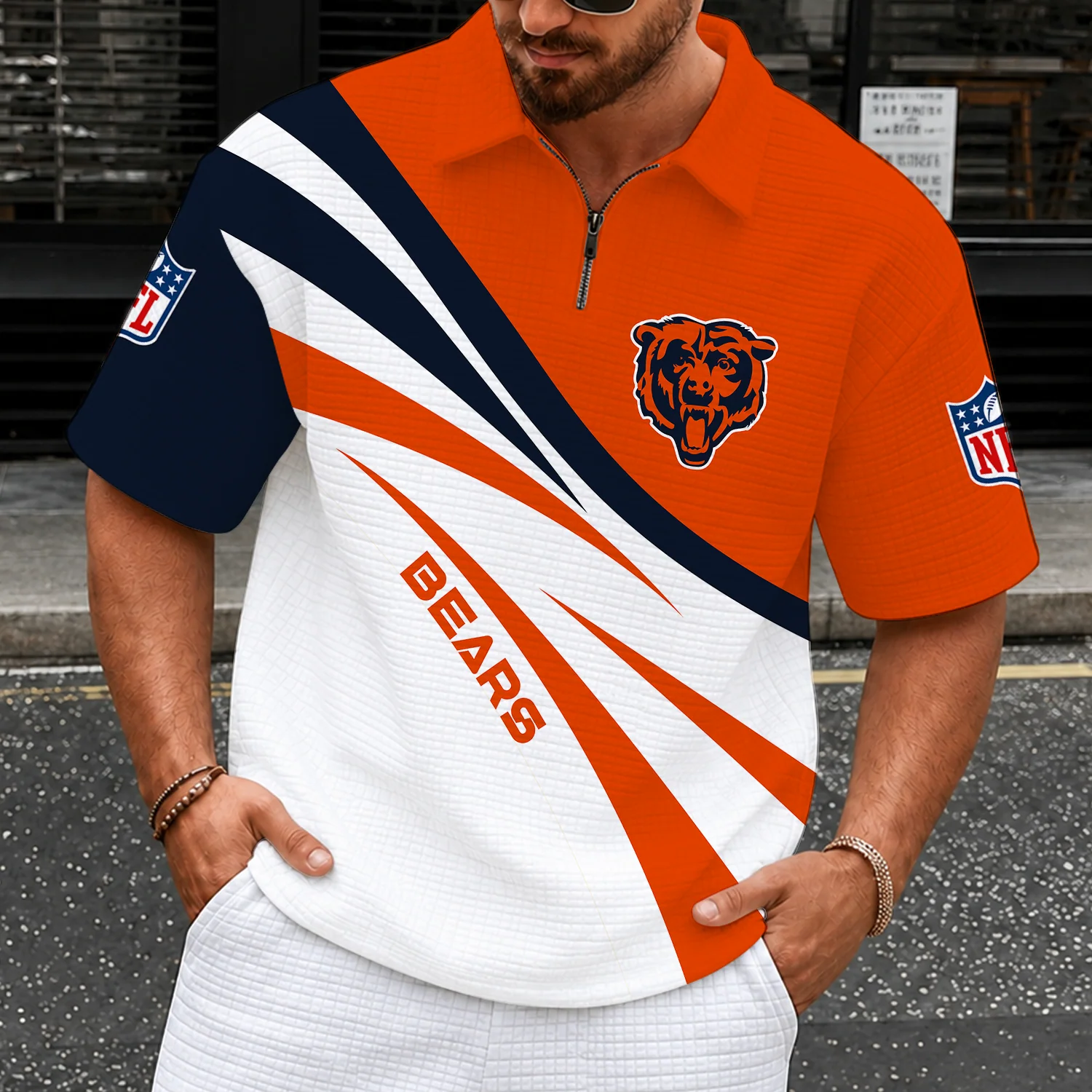 Limited Edition – Customized NFL Chicago Bears Quarter-Zip Polo Shirt