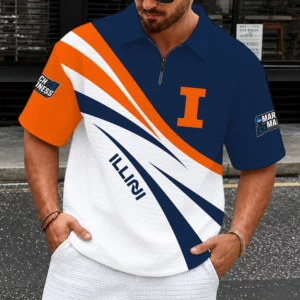 Limited Edition – Customized NCAA Illinois Fighting Illini Quarter-Zip Polo Shirt