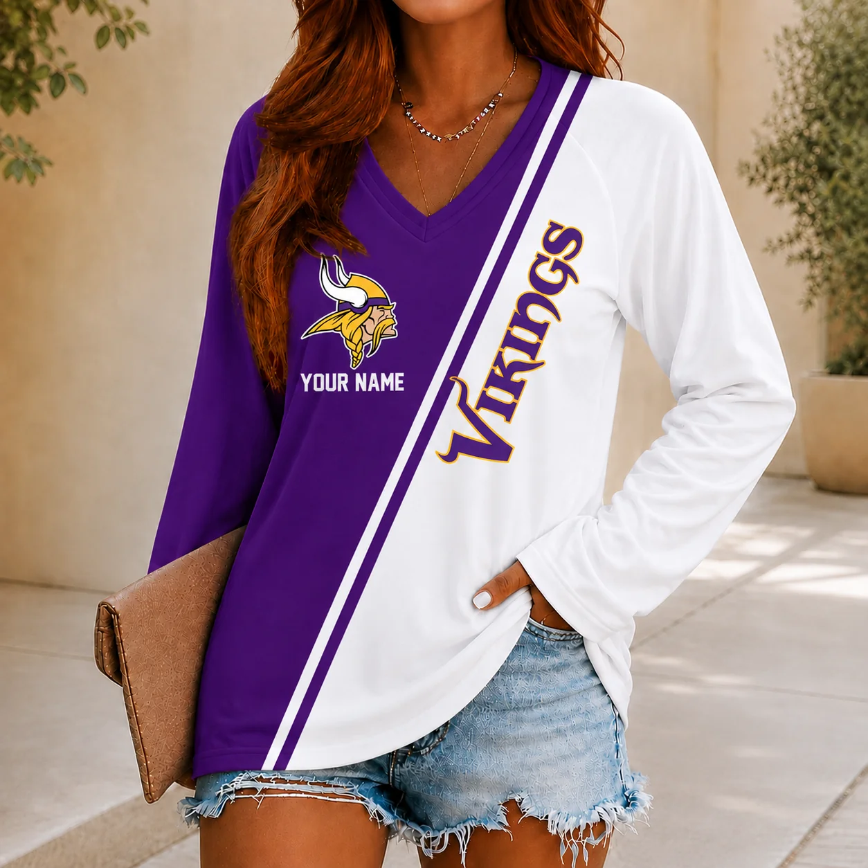 Limited Edition – Customized NFL Minnesota Vikings Women’s V-Neck Long Sleeved Shirt