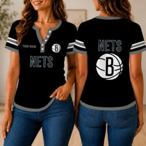 Limited Edition – Customized NBA Brooklyn Nets Women’s Short Sleeve Henley T-Shirt