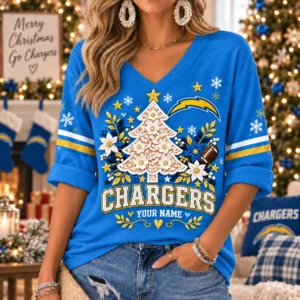 Limited Edition – Customized NFL Los Angeles Chargers Women’s Heart V-Neck Long Sleeve Shirt
