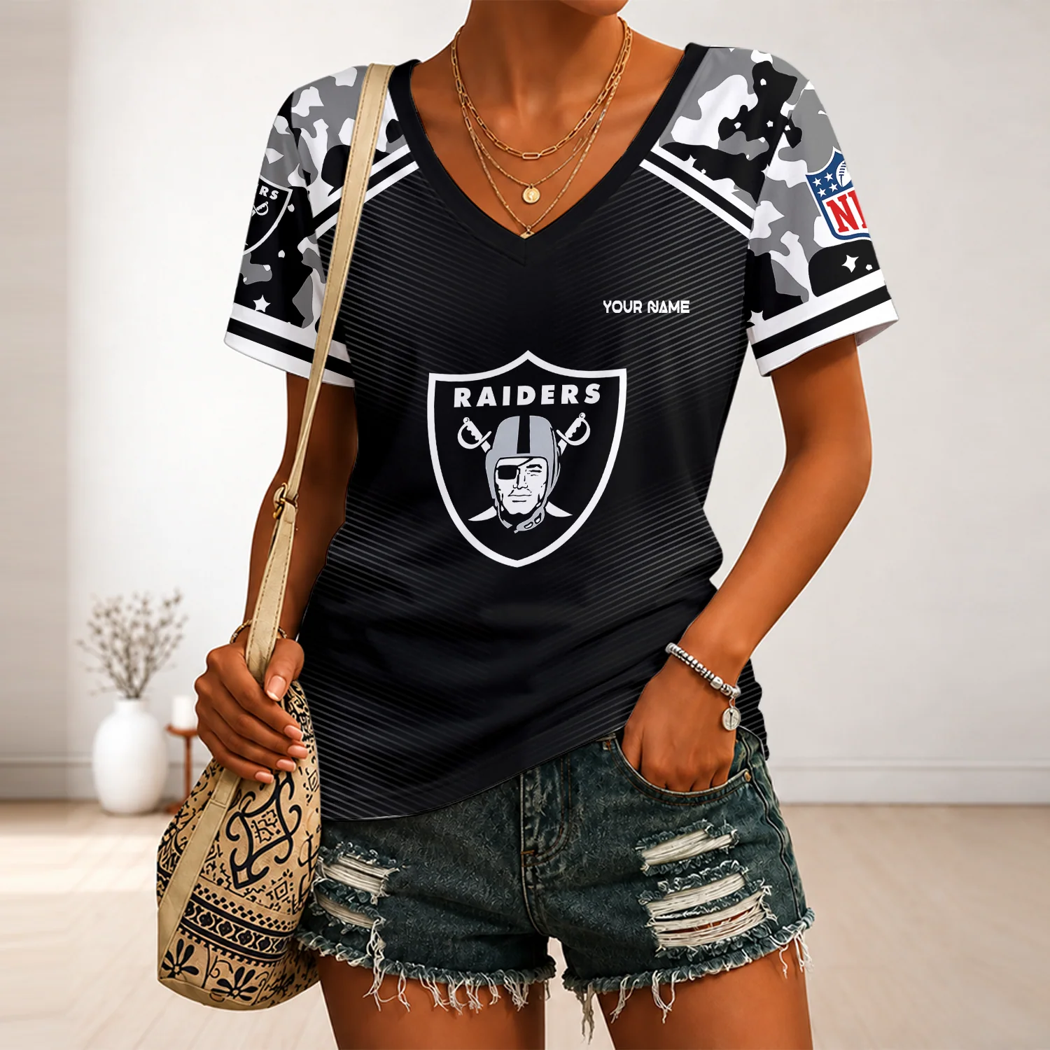 Limited Edition – Customized NFL Las Vegas Raiders V-Neck Female Shirt
