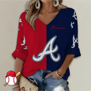 Limited Edition – Customized MLB Atlanta Braves Women’s V-Neck Long Sleeve Shirt