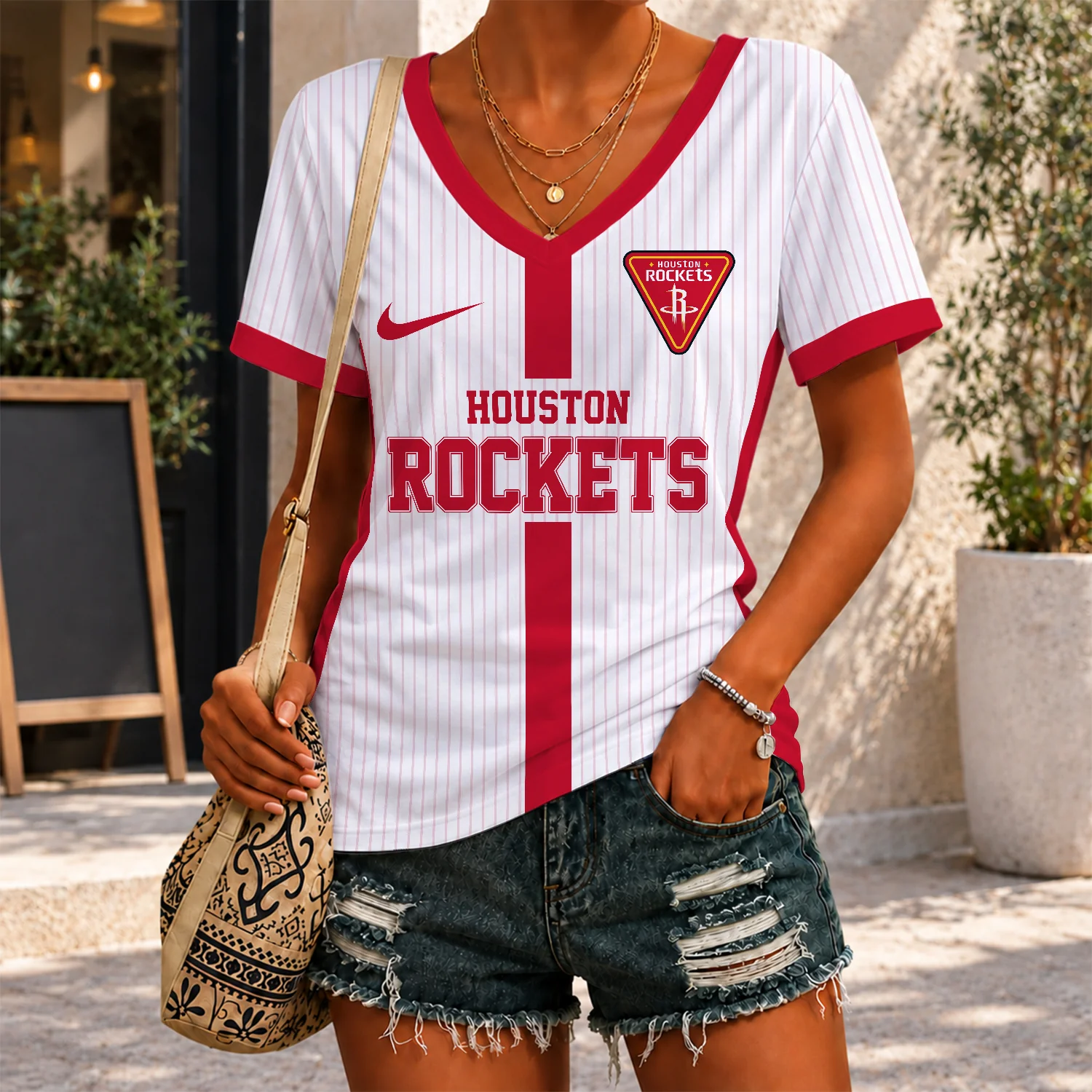 Limited Edition – Customized NBA Houston Rockets V-Neck Female Shirt