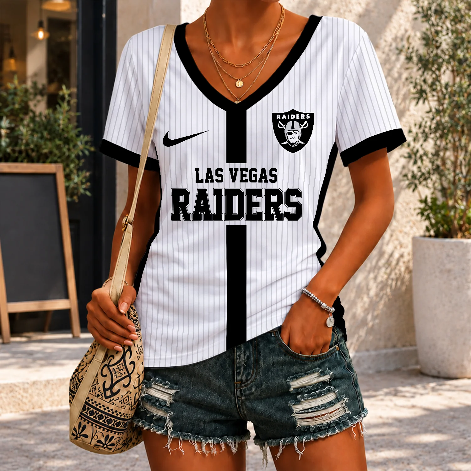 Limited Edition – Customized NFL Las Vegas Raiders V-Neck Female Shirt