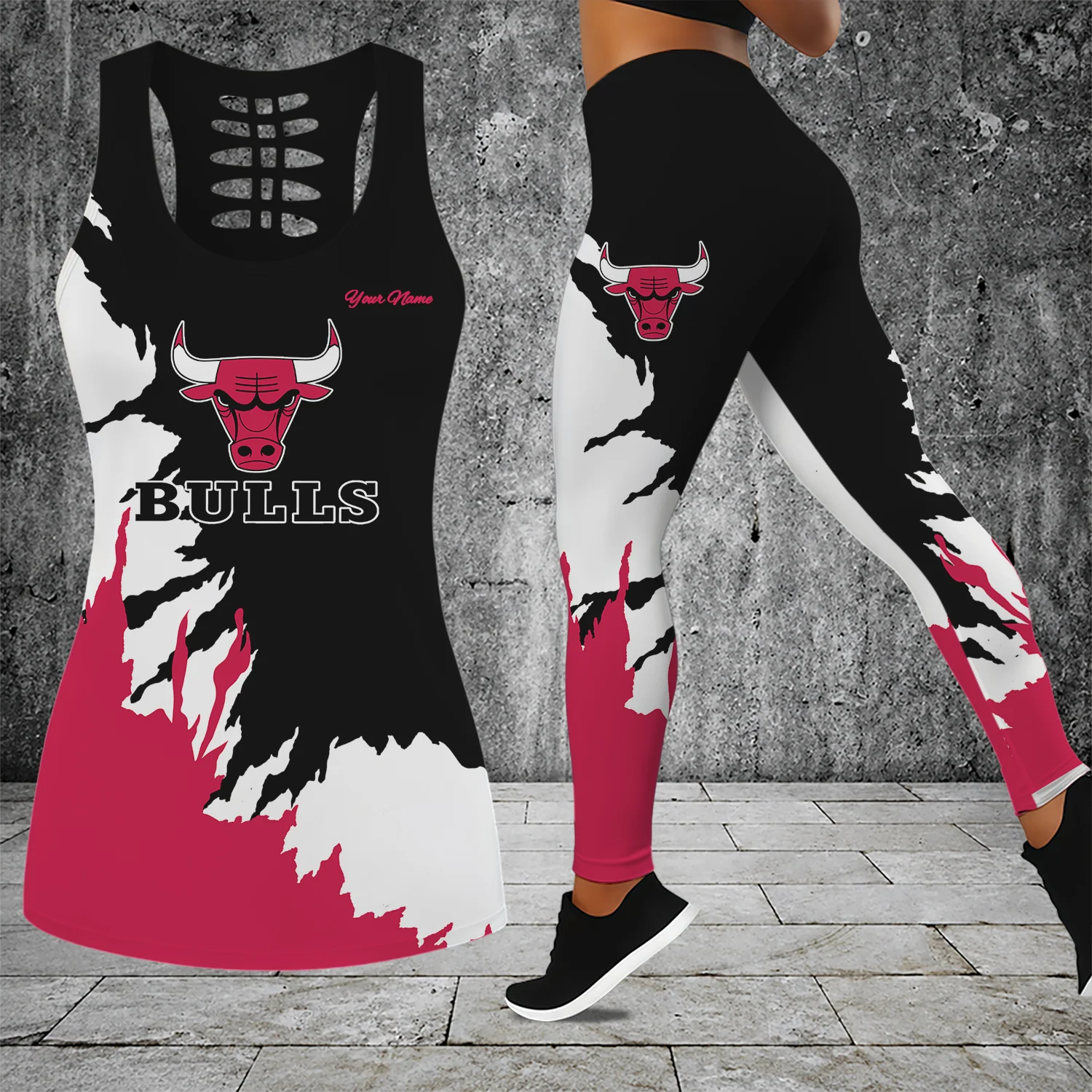 Limited Edition – Customized NBA Chicago Bulls Hollow Tank Top & Leggings Set