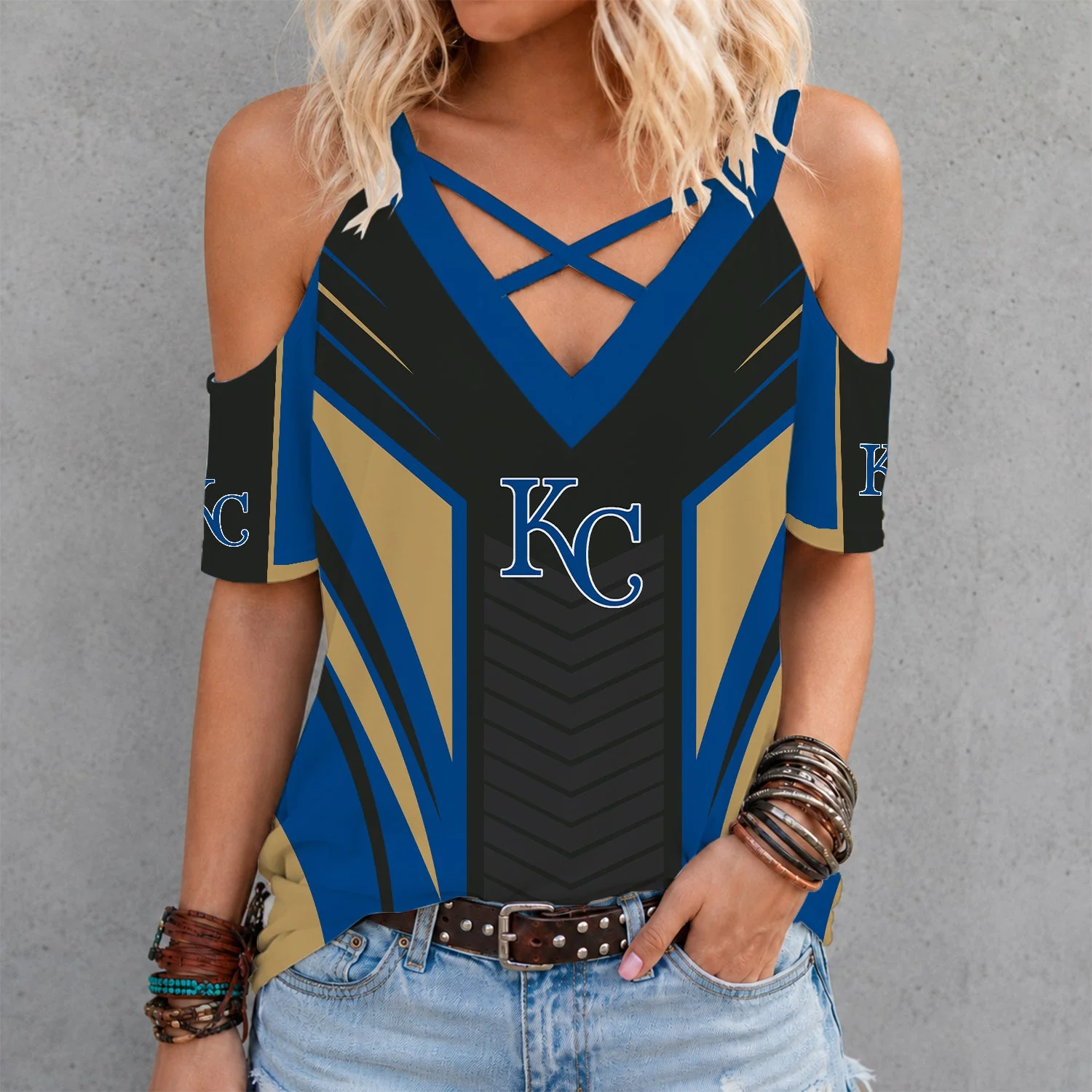 Limited Edition – Customized MLB Kansas City Royals Criss Cross V-Neck Top