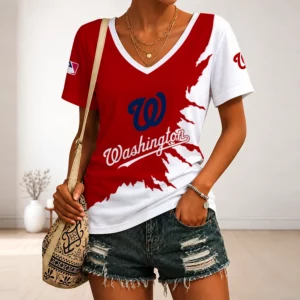 Limited Edition – Customized MLB Washington Nationals V-Neck Female Shirt
