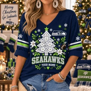 Limited Edition – Customized NFL Seattle Seahawks Women’s Heart V-Neck Long Sleeve Shirt