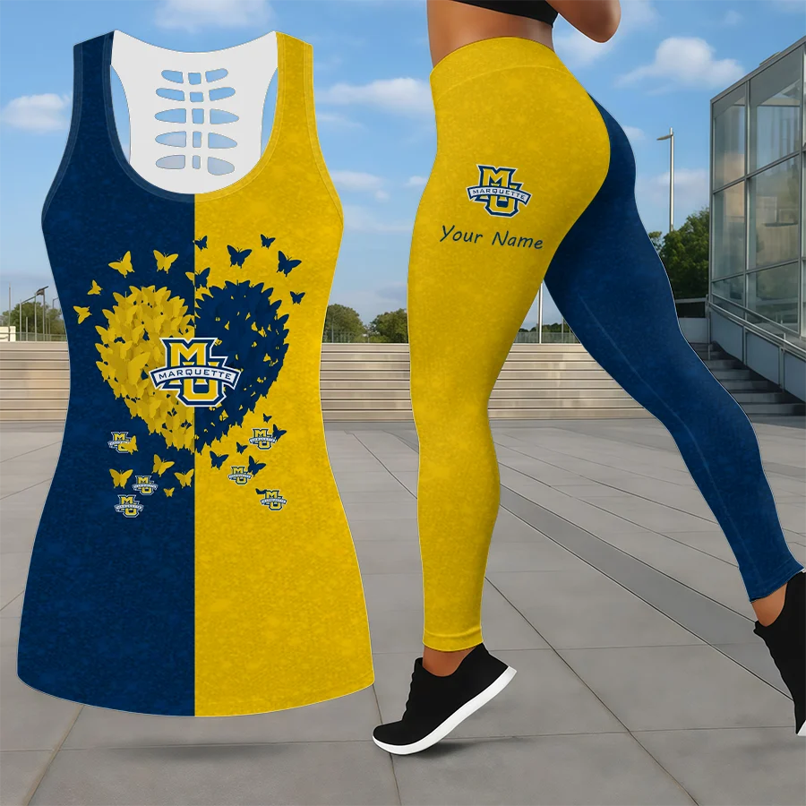 Limited Edition – Customized NCAA Marquette Golden Eagles Leggings & Hollow Tank Top Set