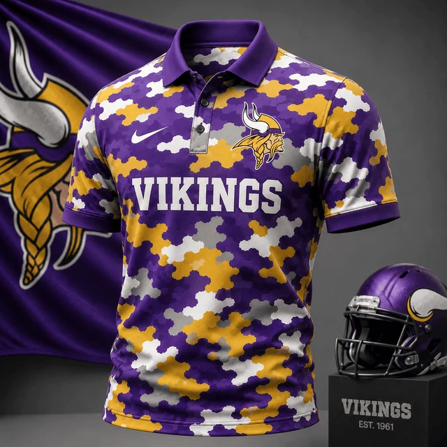 Limited Edition – Customized NFL Minnesota Vikings Camo Polo Shirt