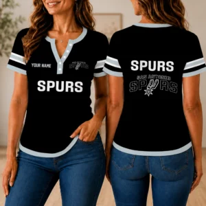 Limited Edition – Customized NBA San Antonio Spurs Women’s Short Sleeve Henley T-Shirt