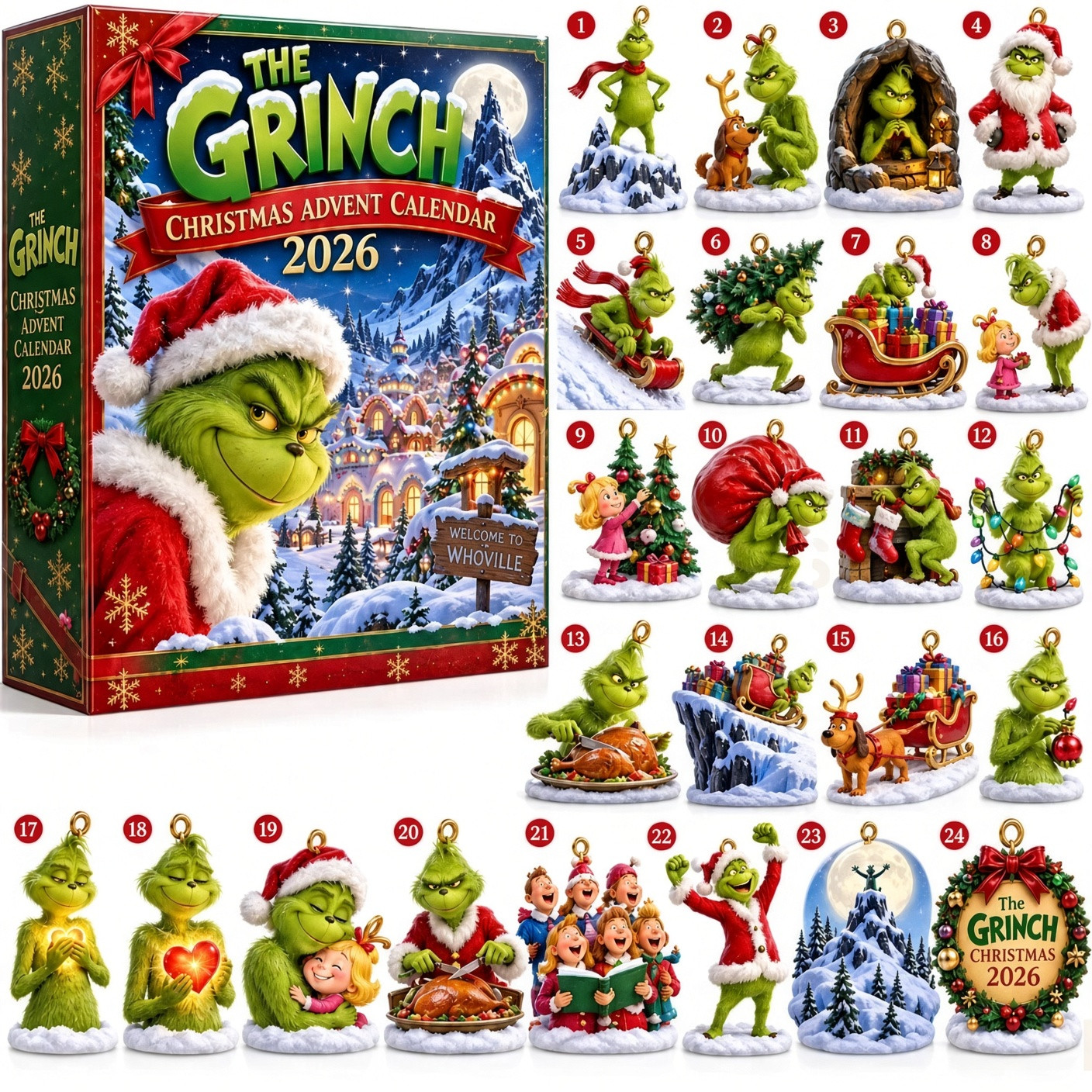 The Grinch Christmas Advent Calendar 2026 Grinch Collectible Christmas Ornaments