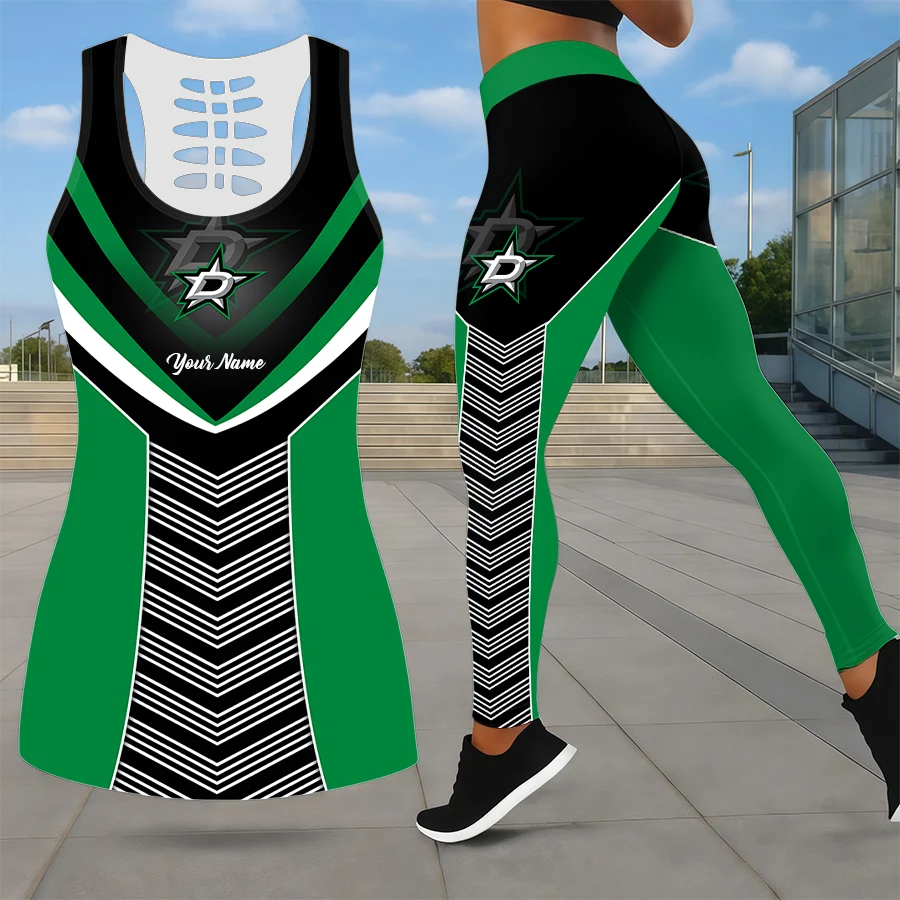 Limited Edition – Customized NHL Dallas Stars Leggings & Hollow Tank Top Set
