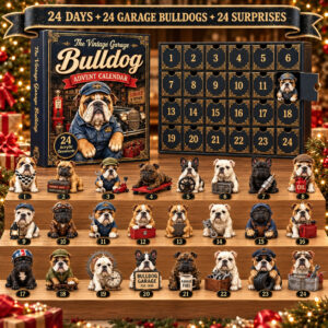Bulldog Vintage Garage 2026 Advent Calendar Christmas Gift For Dog Lovers