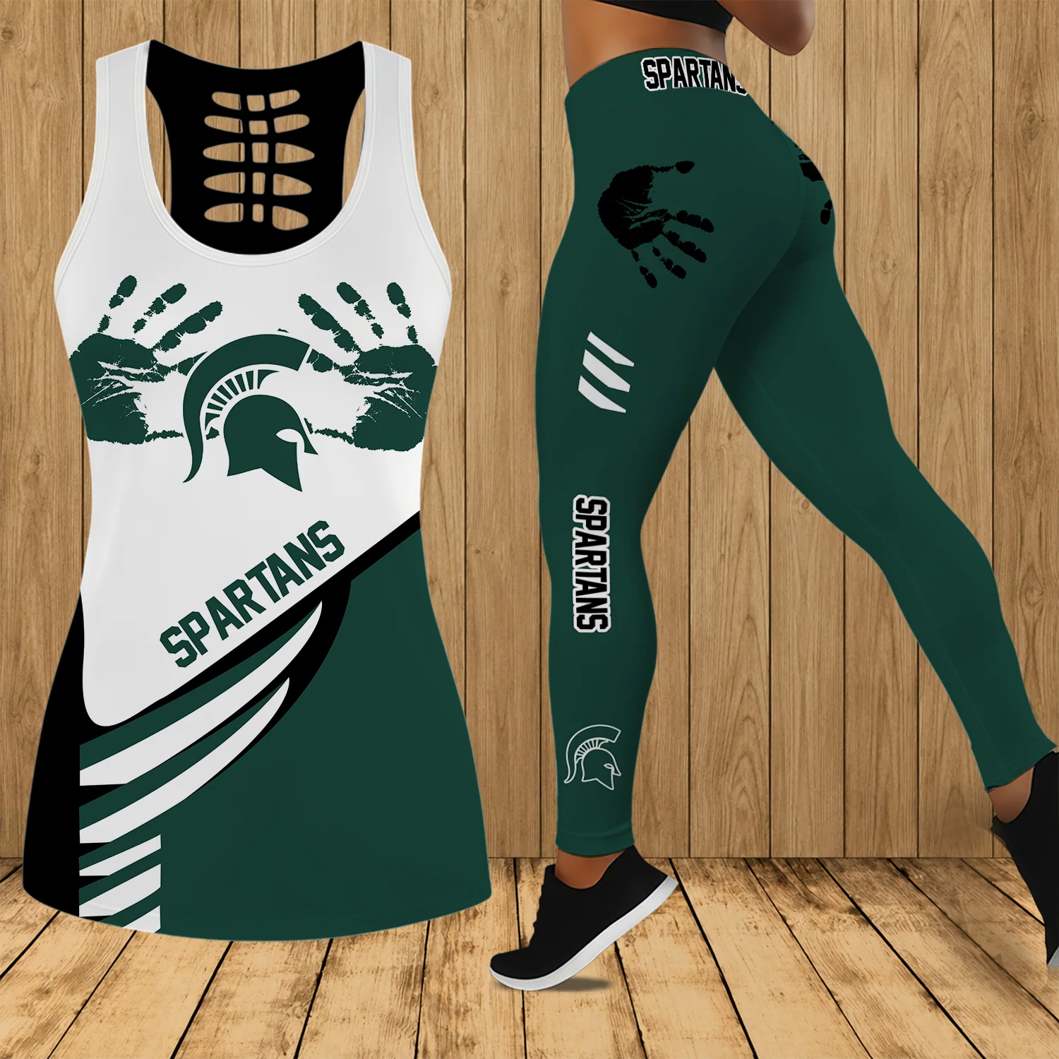 Limited Edition – Customized NCAA Michigan State Spartans Strappy Hollow Tank Top & Leggings Set
