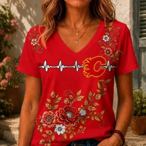 Limited Edition – Customized NHL Calgary Flames V-Neck Female Shirt